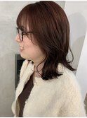 ミディアムレイヤースタイル/ピンクベージュカラー