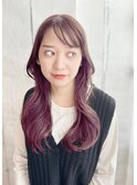 ラベンダーピンク×インナーカラー×韓国風ロング