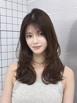 ロムーク 表参道(LOMKH) ロングレイヤーカット顔周りシールエクステ冬ヘーゼルグレージュ