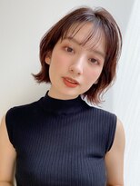 小顔前髪Aラインボブイヤリングカラーかきあげマロンベージュ♪