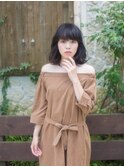 デザインカラー/シルキーベージュ/グレージュカラー/斜めバング