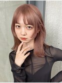 暖色カラー/暖色/オレンジ/ピンク/ボブ/重めカット