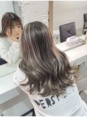 ハイライトカラーくびれヘアアプリコットオレンジ