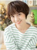 ダークブラウンブリーチなし丸みショートミニボブウルフ30代h5