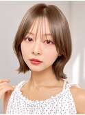 Yハッシュカットシースルーバングボブミディアムミルクベージュ