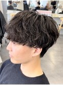 渋谷緩めシャドウパーマ波巻きパーマメンズマッシュウルフカット