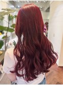 【白石】ブリーチなしチェリーレッド赤髪暖色艶カラー原宿
