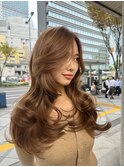 ロング海外レイヤー ブリーチなし明るめカラー