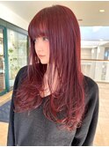ワインレッド/レイヤーカット/顔周りレイヤー/赤髪/ブリーチなし