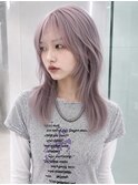 ハッシュカット韓国くびれロングレイヤーペールラベンダーカラー