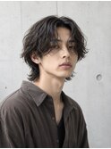 メンズセンターパートウルフ ニュアンスパーマ メンズロング
