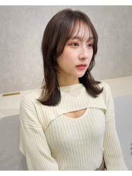 エジョン 三鷹店(Aejon) グレージュカラー斜めバングチョコレート