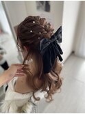 編み込みハーフアップ