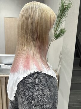 フェンヘアーアイス 中目黒(Fen.hair ici) かわいいダブルカラーブリーチミルクティーピンクカラー