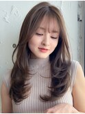 小顔ワンカールレイヤーカットくびれヘアアプリコットオレンジ