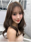 透明感カラーくびれヘアレイヤーカット前髪顔周りカット韓国ヘア