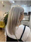 大人キレイ透明感ホワイトブロンド×ストレート髪質改善カラー