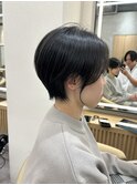 大人可愛い20代30代40代黒髪前下がりショートボブ丸みショート◎