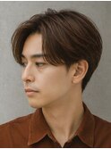 ココアブラウンのショートセンターパート×ニュアンスサーフ