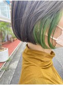 ボブとインナーカラーグリーン★秋山