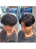 曲がる縮毛矯正センタ―パートニュアンスパーマツーブロック