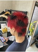 ダブルカラー　チェリーレッド　ワインレッド　ブリーチ