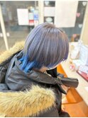 ブルーシルバーイヤリングカラーハイレイヤーウルフ20代30代