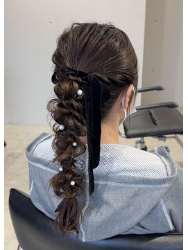 airi/編みおろしポニー/編みおろし/ヘアセット/結婚式ヘア