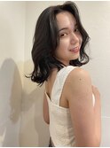 暗髪#就活カラー#前髪なし#鎖骨ボブ#くびれヘア#切りっぱなし