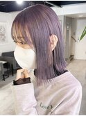 くすみパープル切りっぱなしボブ