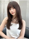 ココアベージュ×レイヤー[小顔/黒髪/オリーブグレー]