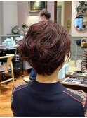 耳かけショート/癖毛ショート/丸み/ピンクブラウン/梅田/茶屋町