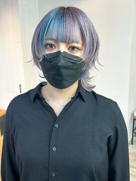 アルバム 池袋(ALBUM) ポイントカラーウルフ_グレーベージュレイヤーロング_ba476071