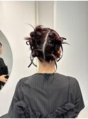 ボブヘアアレンジ/ツインシニヨンアレンジ/リボンアレンジ
