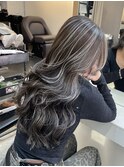 ハイライトカラーくびれヘアアプリコットオレンジ