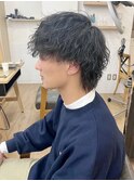 ツイストスパイラル×黒髪ウルフフェザーパーマ[メンズ]