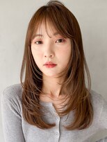 前髪大人可愛い艶感うるツヤチェリーブラウン斜めバング美髪