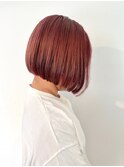 前下がりボブ/ボブ/暖色カラー/赤系/艶カラー/艶髪/大人カラー