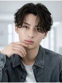 ワックスなしツーブロックメンズセンターパートニュアンスパーマ