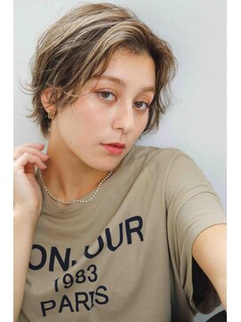 ムウ 難波(MOU) ボブクールショート前髪イメチェンピンクベージュ30代40代50代