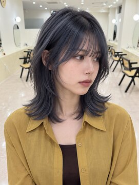 モト 船橋(moto) 韓国アイドルミディアムハッシュカットデニムグレージュ船橋