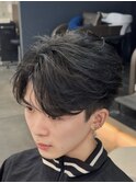 韓国へアカルマパーマワックスなしセンターパート黒髪ウルフ
