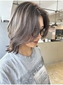 ブリーチ履歴にオンカラーのみで透明感カラー_ash gray_