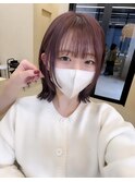 切りっぱなしボブ小顔カットグレージュピンクベージュ