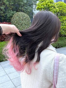 ワンズクロエ 原宿店(ONE's Chloe) くびれヘアアプリコットオレンジハイライトカラーブルーカラー