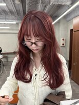 ニコ トウキョウ 渋谷(nico TOKYO)&nbsp;ダブルカラーチェリーレッドピンクブラウン韓国レイヤーロング