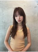 ロングヘア/レイヤーカット/顔まわりレイヤー/ベージュカラー