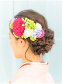着物和装の編み込みノットヘアアレンジ♪イルミナカラー