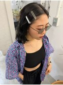 ミディアム　切りっぱなし　フェイスレイヤー　黒髪　【HINA】