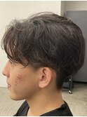 フェザーパーマ/グレーブルーカラー/刈り上げショートパンク